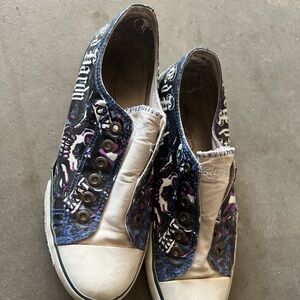 Stylish Women's Slip-On Sneakers tennis Ed Hardy blue skull